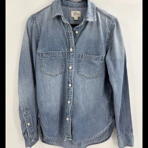 J. Crew Trademark Denim Button Everyday Blouse  Work Business Down Top Size 0